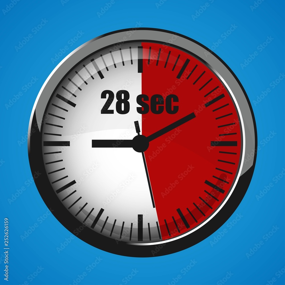 Seventeen Seconds Clock on blue background. Clock 3d icon. Seventeen Seconds Clock on blue background. Clock 3d icon.