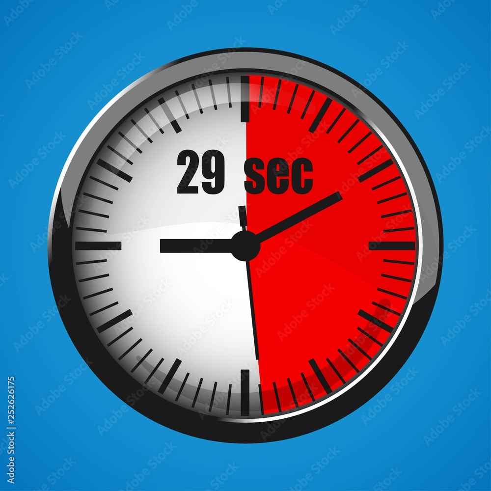 Seventeen Seconds Clock on blue background. Clock 3d icon. Seventeen Seconds Clock on blue background. Clock 3d icon.