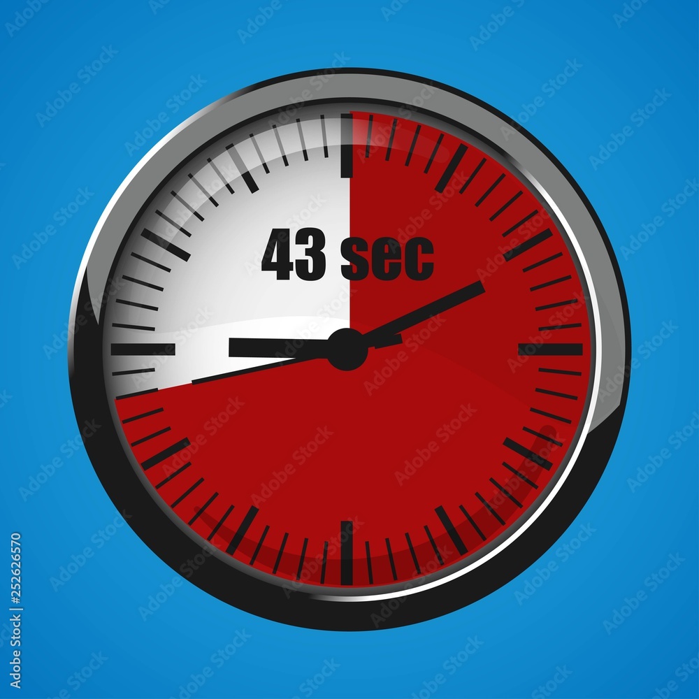 Seventeen Seconds Clock on blue background. Clock 3d icon. Seventeen Seconds Clock on blue background. Clock 3d icon.