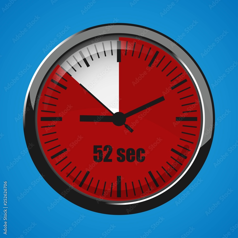 Seventeen Seconds Clock on blue background. Clock 3d icon. Seventeen Seconds Clock on blue background. Clock 3d icon.
