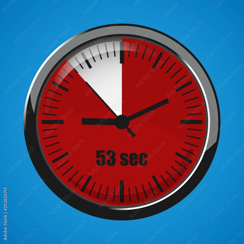 Seventeen Seconds Clock on blue background. Clock 3d icon. Seventeen Seconds Clock on blue background. Clock 3d icon.