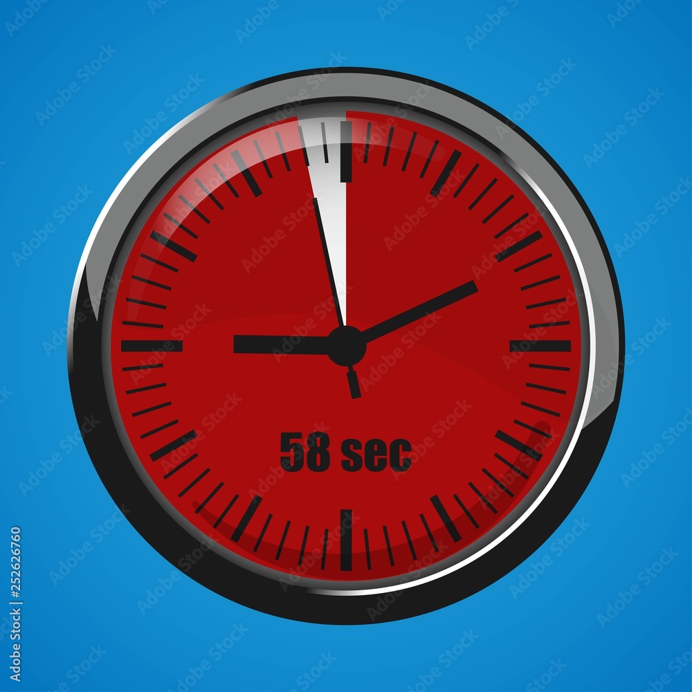 Seventeen Seconds Clock on blue background. Clock 3d icon. Seventeen Seconds Clock on blue background. Clock 3d icon.