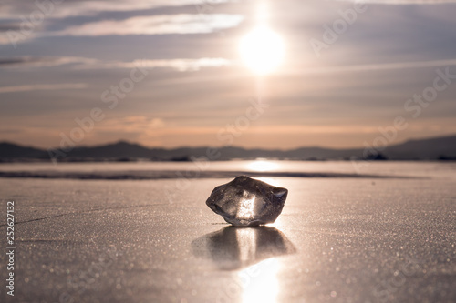 A piece of Baikal ice illuminated by the sun