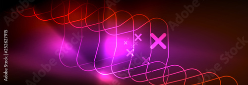 Neon glowing techno lines, hi-tech futuristic abstract background template with square shapes