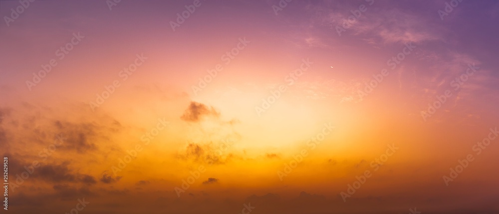Panorama twilight sky with moon and star background