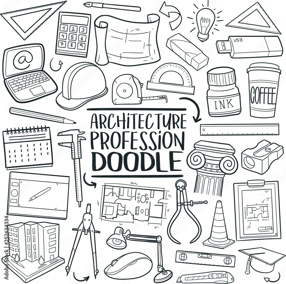 Architecture Tools Traditional Doodle Icons Sketch Hand Made Design Vector  Stock Vector | Adobe Stock