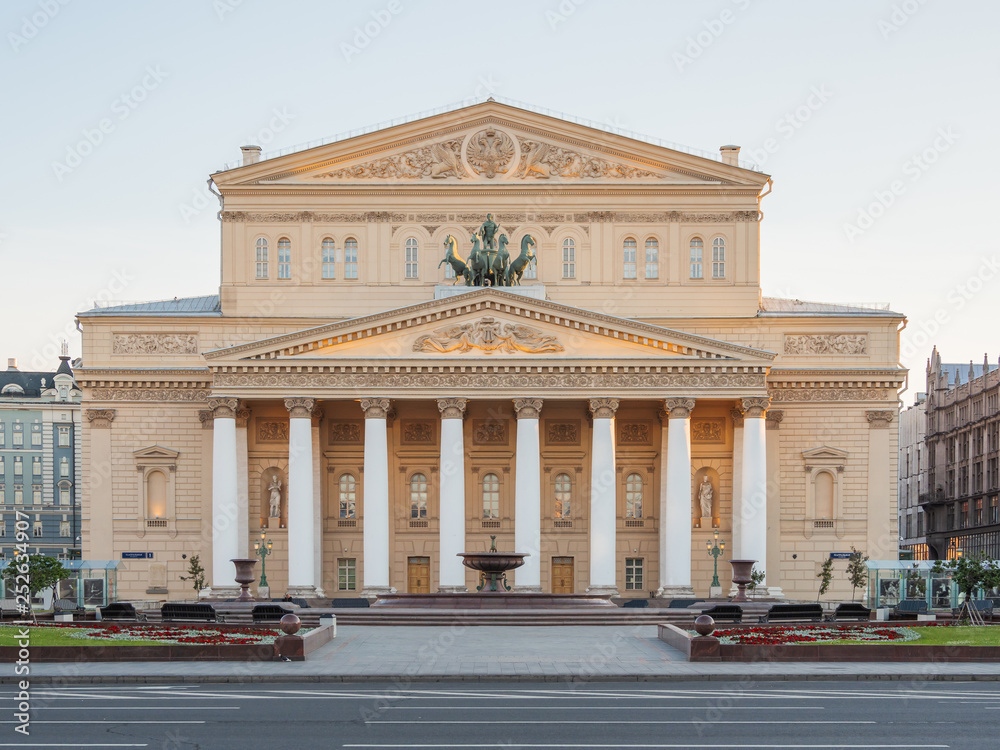 Historic building of famous Bolshoi Theatre, landmark in Moscow, Russia.