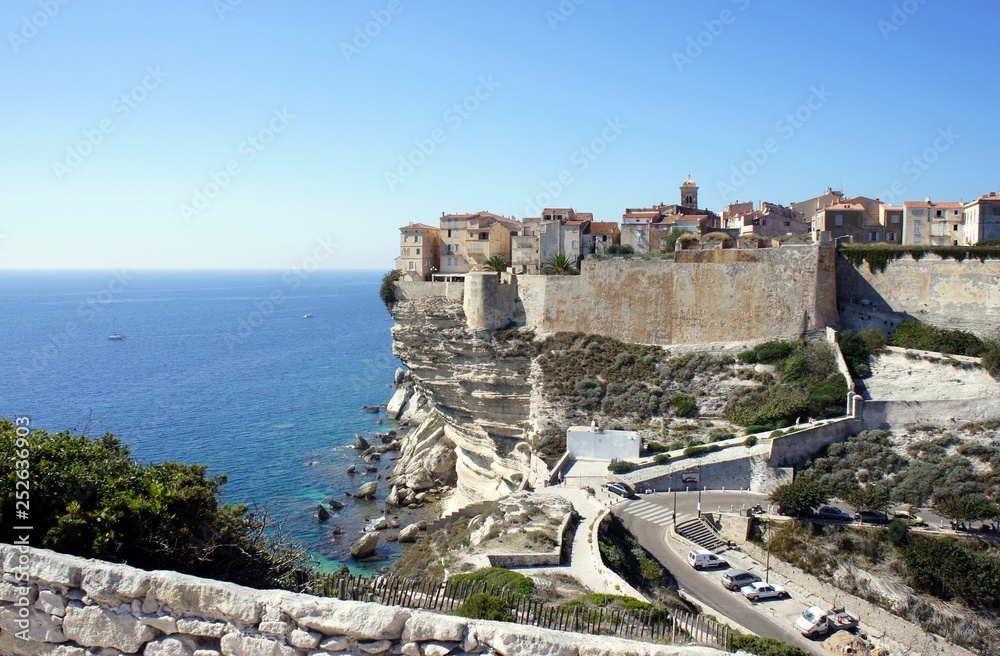 Bonifacio town fortress on the south coast of Corsica.