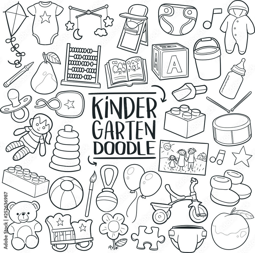 Kindergarten Baby Toys Traditional Doodle Icons Sketch Hand Made Design Vector Kindergarten Baby Toys Traditional Doodle Icons Sketch Hand Made Design Vector