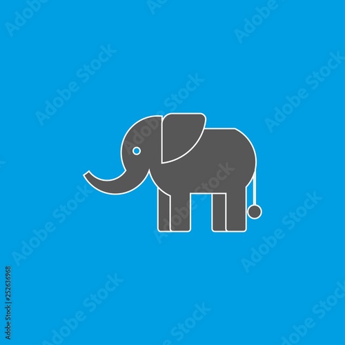 Standing Elephant silhouette on blue background. Icon elephant in flat design.