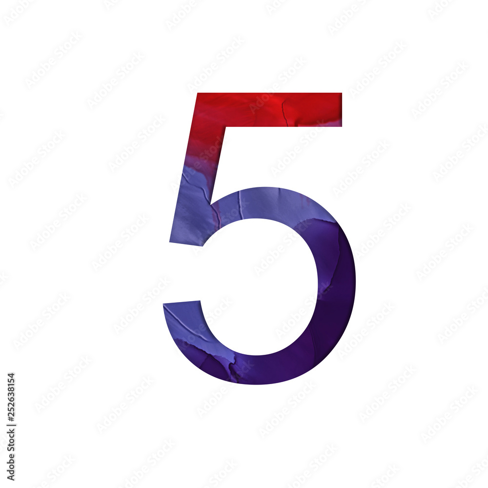 Number 5 illustration on isolated background. Watercolor alphabet symbol with splatter. Number 5 illustration on isolated background. Watercolor alphabet symbol with splatter.