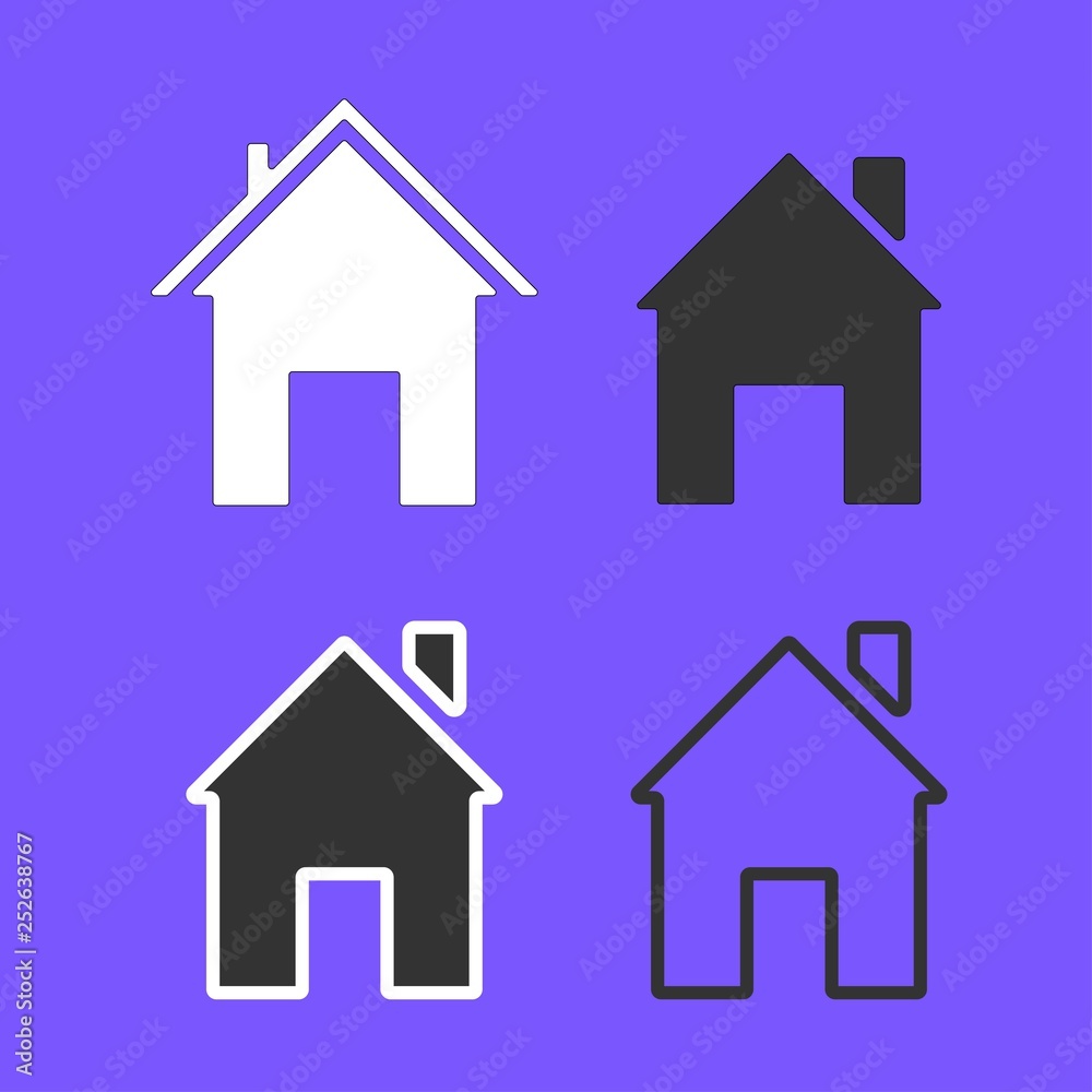 Set of line icons representing house isolated on violet background. House and home simple symbols. Set of line icons representing house isolated on violet background. House and home simple symbols.