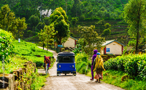 View on red Tuk Tuk on the way to tea plantation in Haputale, Sri Lanka photo