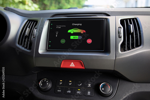 eco electric car touch multimedia system with charging battery © DenPhoto