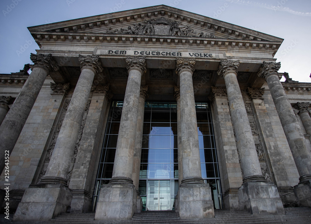 View of the front of the Reichstag in Berlin, Germany