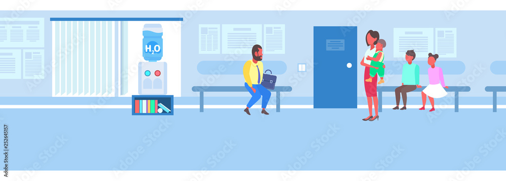 patients waiting line queue in clinic corridor modern waiting room consultation medical diagnosis concept hospital hall interior male female characters full length flat horizontal patients waiting line queue in clinic corridor modern waiting room consultation medical diagnosis concept hospital hall interior male female characters full length flat horizontal
