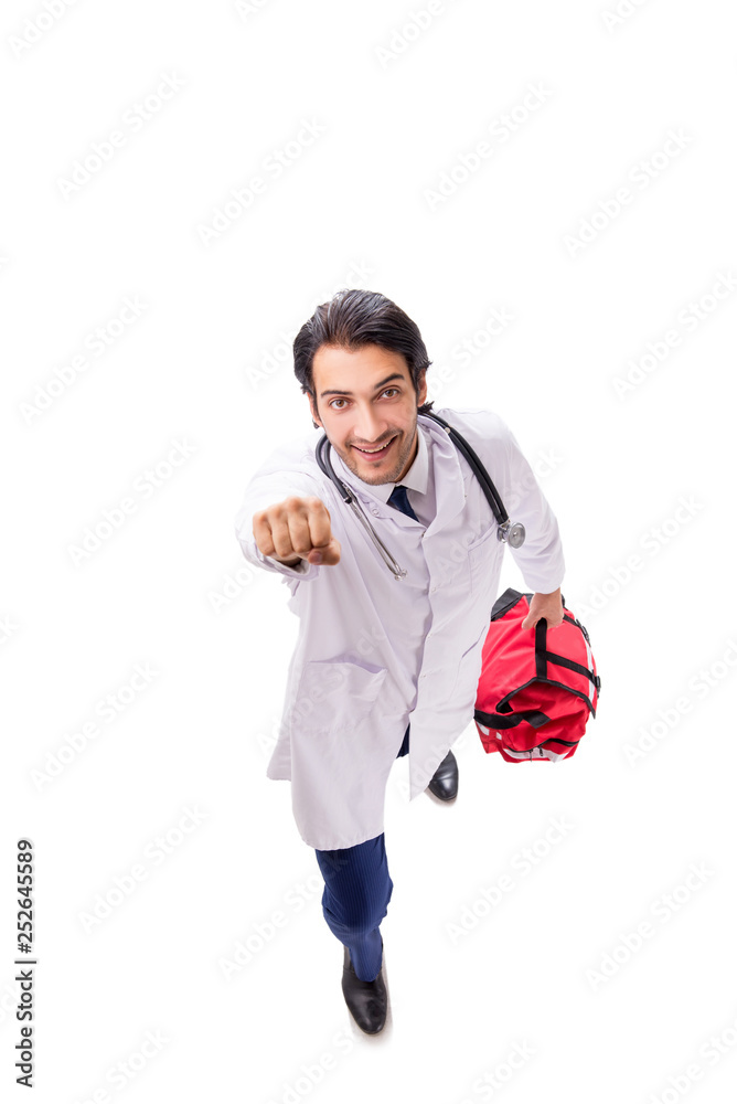 Young male doctor paramedic isolated on white Young male doctor paramedic isolated on white