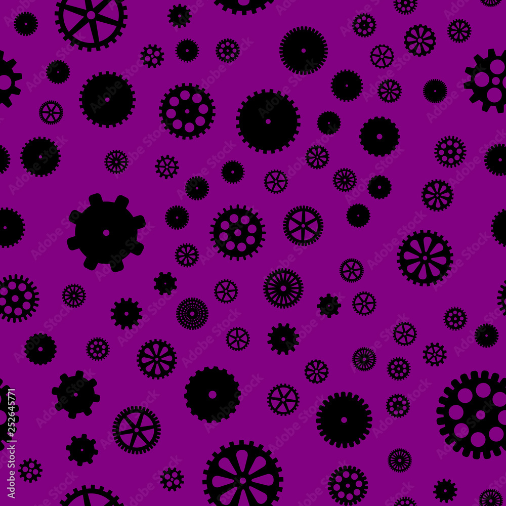 abstract vector black flat gears seamless pattern