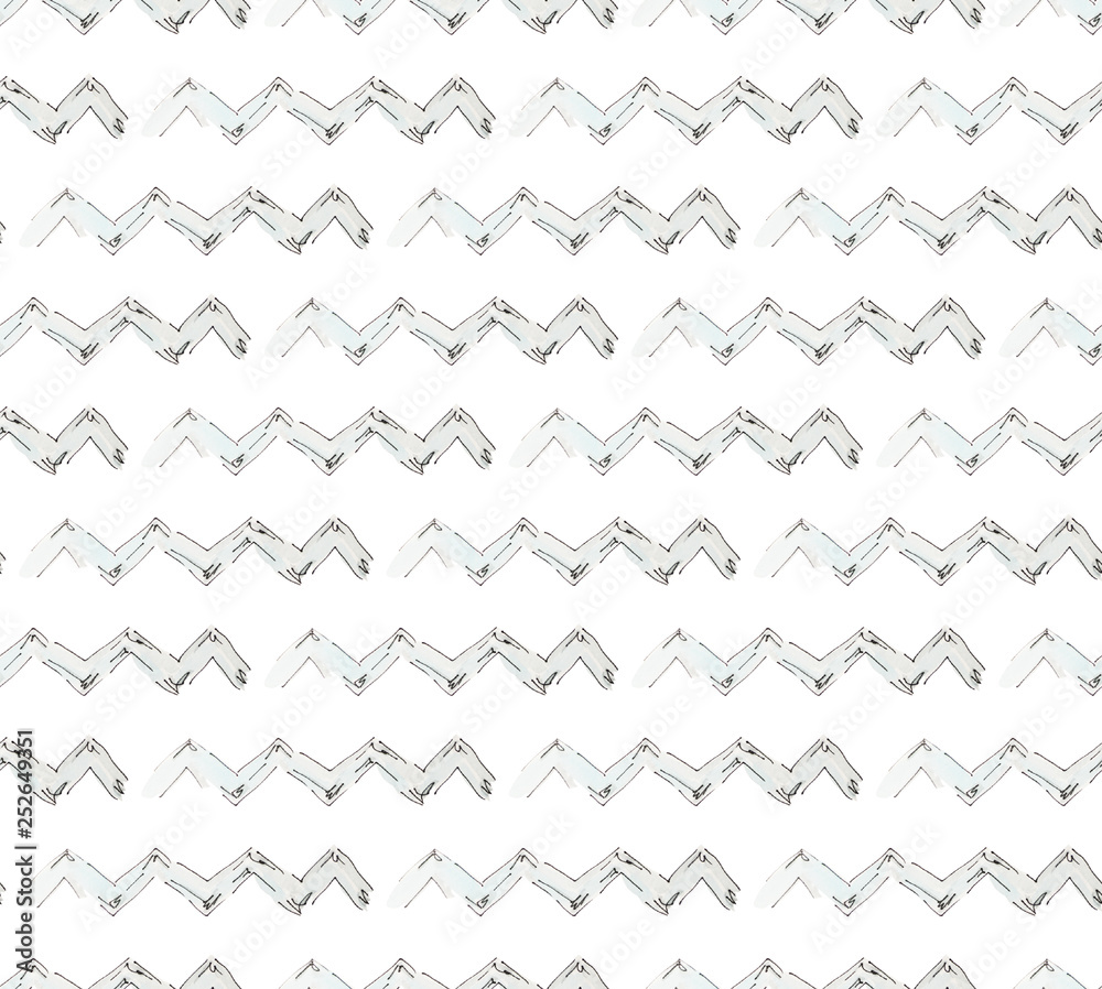 Seamless watercolor pattern of blue lines, zigzags with black stroke Seamless watercolor pattern of blue lines, zigzags with black stroke