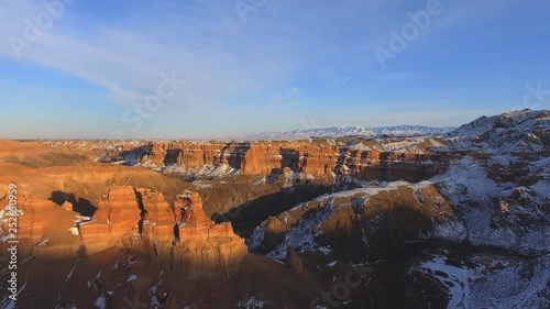 Aerial view drone flying above Charyn Canyon National Reserve of Kazakhstan