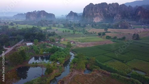 Aerial view limestone mountain range travel attraction in Noen Maprang district, Phitsanulok, Thailand