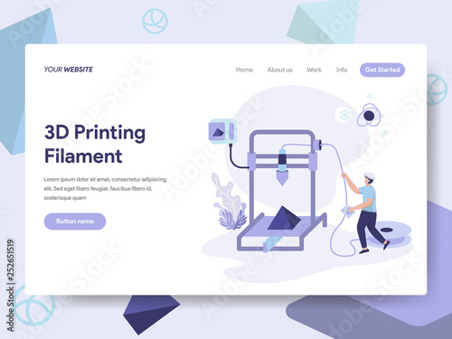 Landing page template of 3d Printing Filament Illustration Concept. Isometric flat design concept of web page design for website and mobile website.Vector illustration