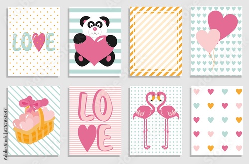 Collection of Valentine day cards. Greeting day flyer templates. Typography poster, card, label, design set. Raster illustration.
