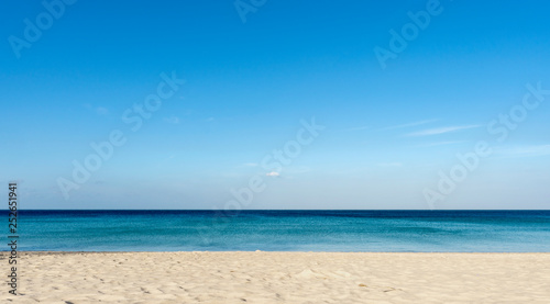 White sand with beautiful beach and tropical sea clear blue sky over sea