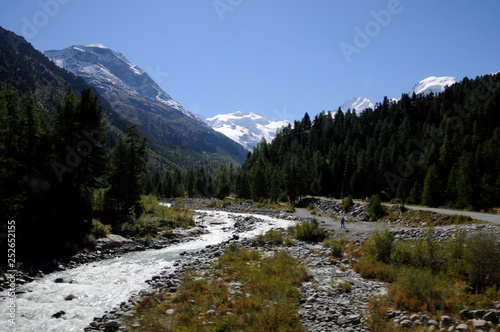 Swiss alps: The river in the valley of Morteratsch in the upper Engadin swiss Alps
