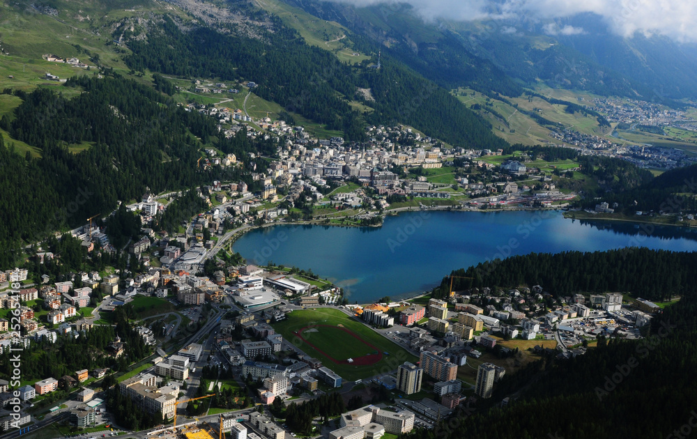 Helicopter Airshot from St. Moritz in the Upper Engadin in canton Graubünden
