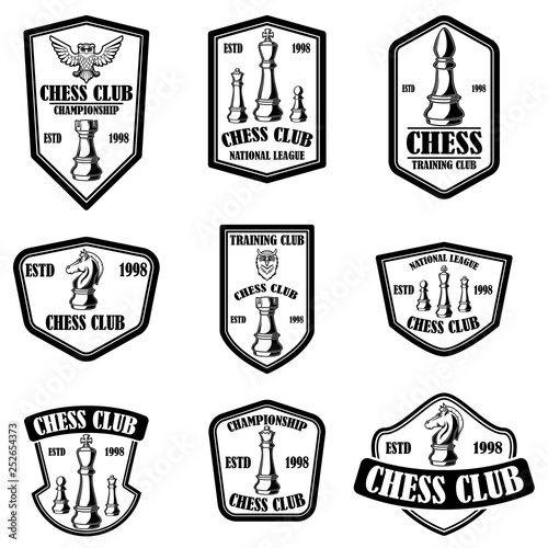 Set of chess club emblems. Design element for poster, logo, label, sign.