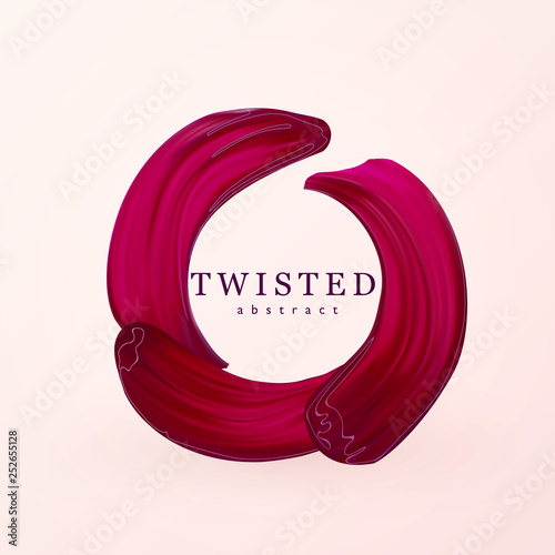Lipstick rounded circle smear. Female girly logo. Paint brush red smudge, beauty fashion design element