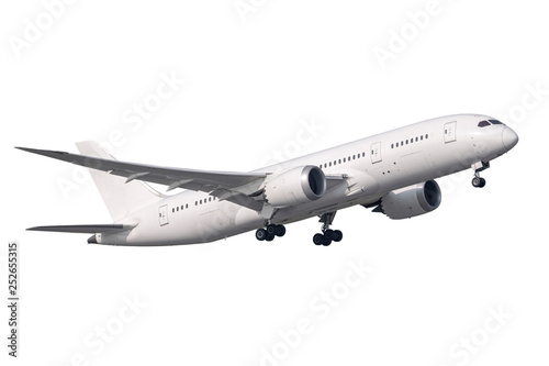 Fototapeta A pure with Boeing 787 no logo take-off isolated side view