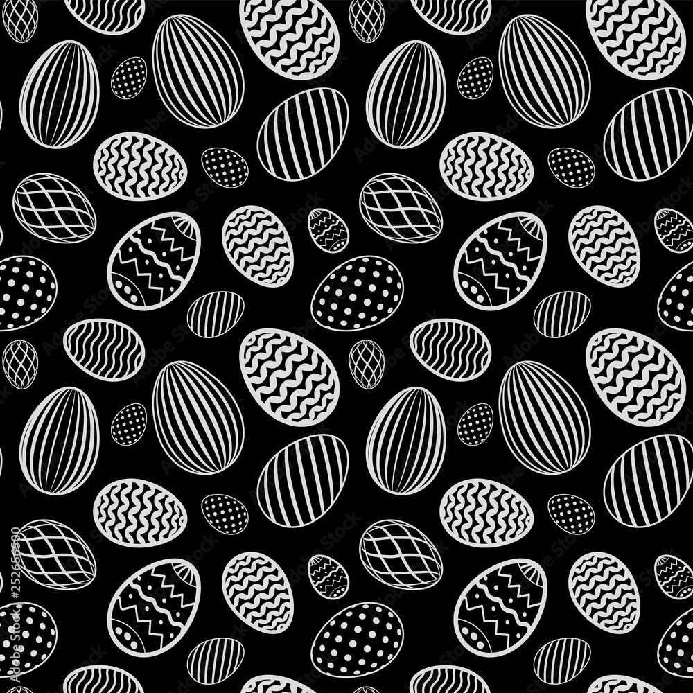Easter egg seamless pattern. Black gray holiday eggs texture. Simple abstract decorative template for Happy Easter celebration. Stylized cute ornament wallpaper, card, fabric. Vector illustration