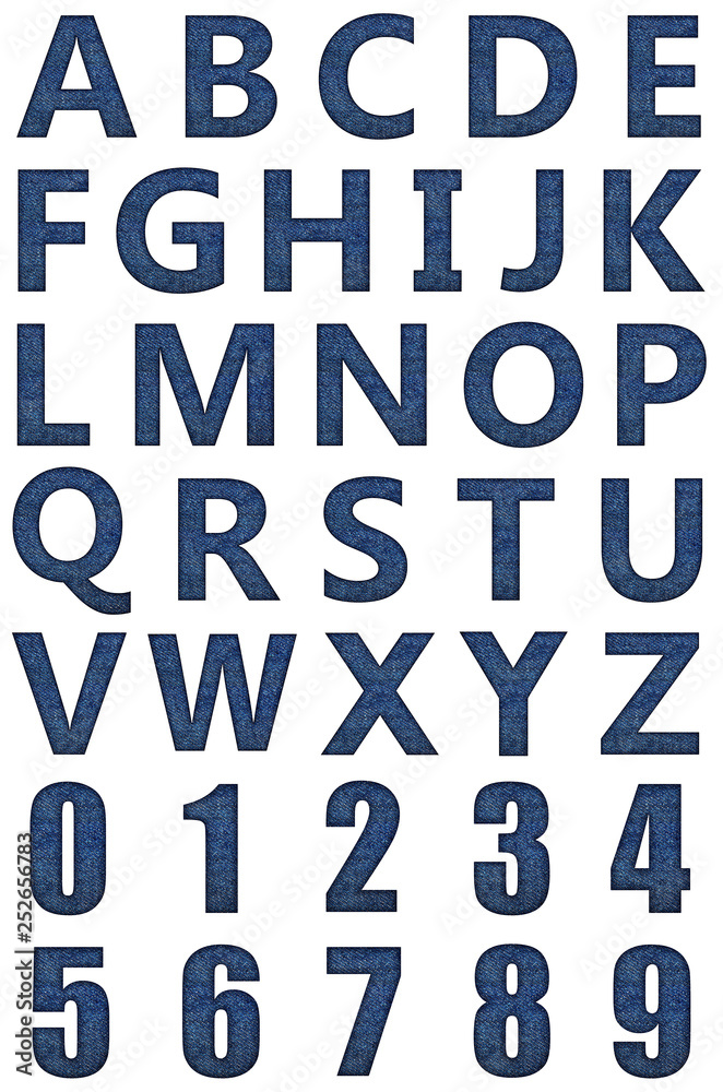 Set of Denim jeans english alphabet , isolated on white background