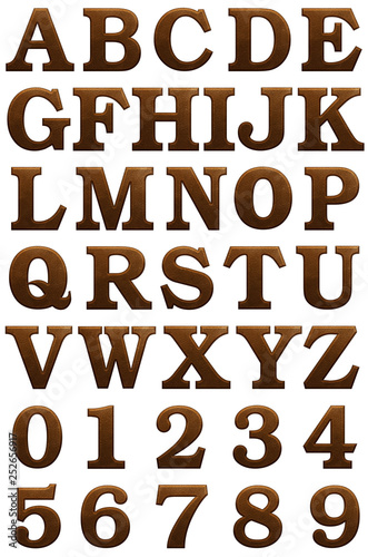 Set of Leather texture english alphabet set, isolated on white background
