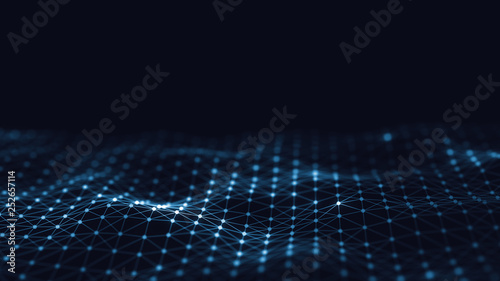 3d abstract digital technology background. Futuristic sci-fi user interface concept with gradient dots and lines. Big data, artificial intelligence, music hud. Blockchain and cryptocurrency © Nabugu