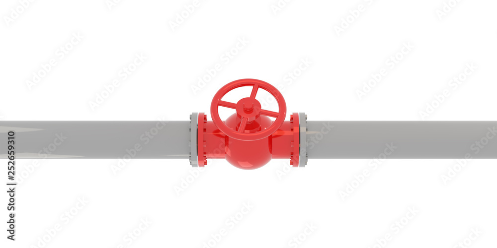 Conceptual 3D image of the valve on the gas pipe on a white background. Contour mask included Conceptual 3D image of the valve on the gas pipe on a white background. Contour mask included