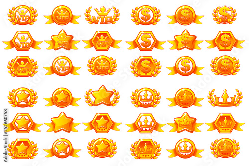 Awards large set , vector creating icons for mobile games. Mobile App Icons different forms and Laurel wreath of victory