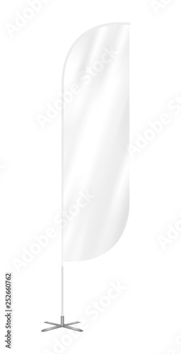 Vector realistic blank vertical outdoor feather advertising promo beach blade flag banner isolated on a white background. Realistic blank template or mock up.
