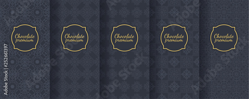 Set of dark vintage seamless backgrounds for luxury packaging design.