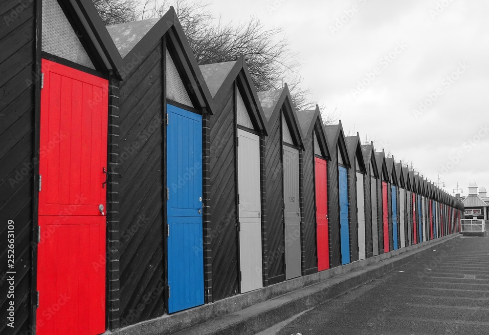 Fototapeta premium Colourful beach huts at Lowestoft Beach, Suffolk