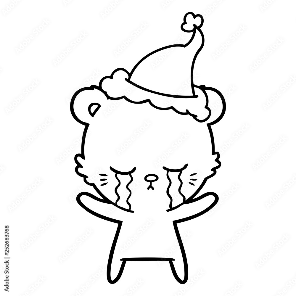 crying line drawing of a polarbear wearing santa hat crying line drawing of a polarbear wearing santa hat