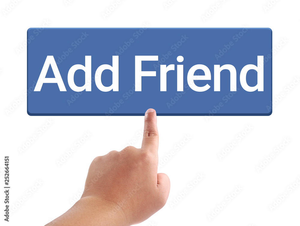 Man hand touching add friend button, Concept for video streaming website banners, content updates Man hand touching add friend button, Concept for video streaming website banners, content updates