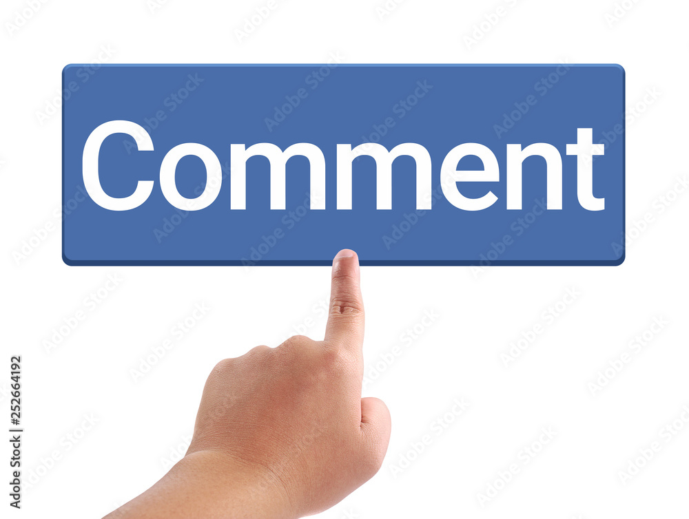 Man hand touching comment button, Concept for video streaming website banners, content updates Man hand touching comment button, Concept for video streaming website banners, content updates