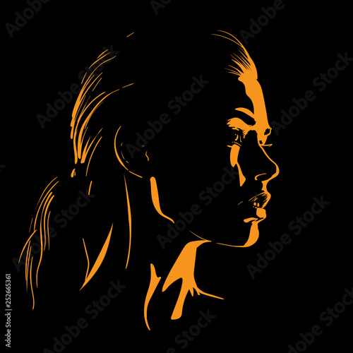 Beauty Woman Face silhouette in contrast backlight. Illustration.