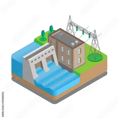 Vector isometric hydroelectric power station with power lines