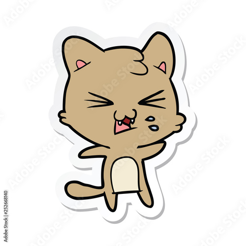 sticker of a cartoon hissing cat