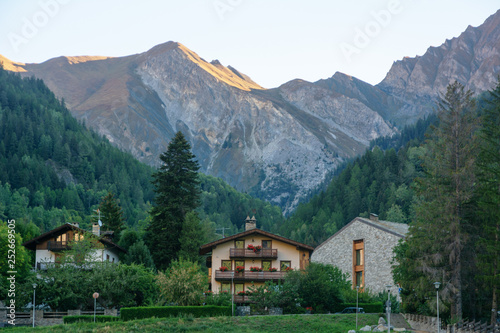 Beautiful views of the Alpine mountains from the city of Curmayor, located in Italy