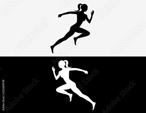 Running woman vector symbol, sport and competition concept background. Vector illustration